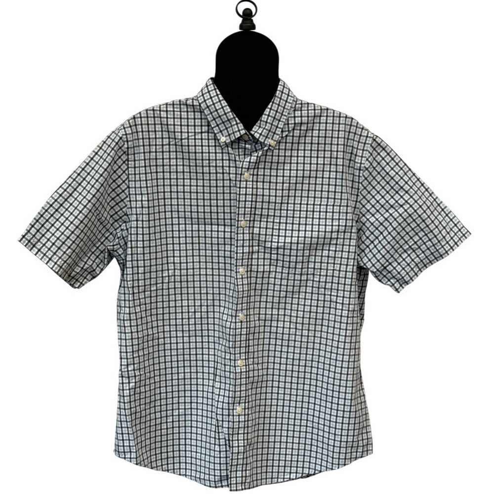 Croft & Barrow Mens Large Blue Plaid Short Sleeve Button Down Shirt